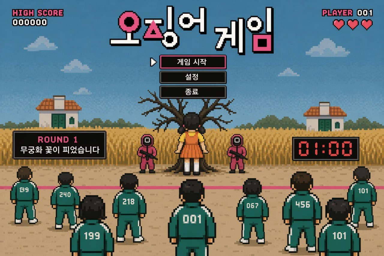 AI-generated Squid Game pixel art with Korean text